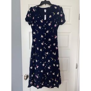 NWT Size 6 Navy Floral GAP Button Front Midi Dress